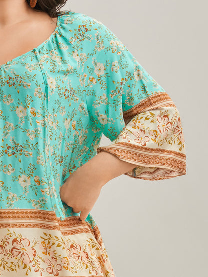 Boho Print Neck Ties Relaxed Fit Shirt