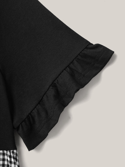 Mixed Print Round Neck Doll T-Shirt