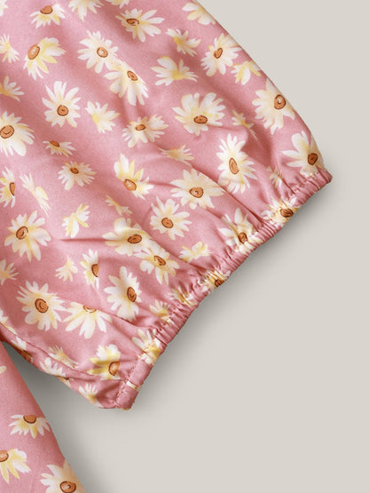 Daisy Patterned Ruffled Collar Blouse