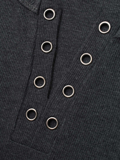 Notched Collar Eyelet Tank Top