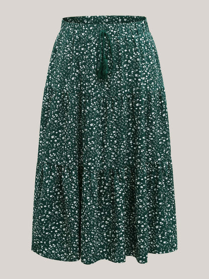 Ditsy Floral Print Tiered Tied Maxi Skirt