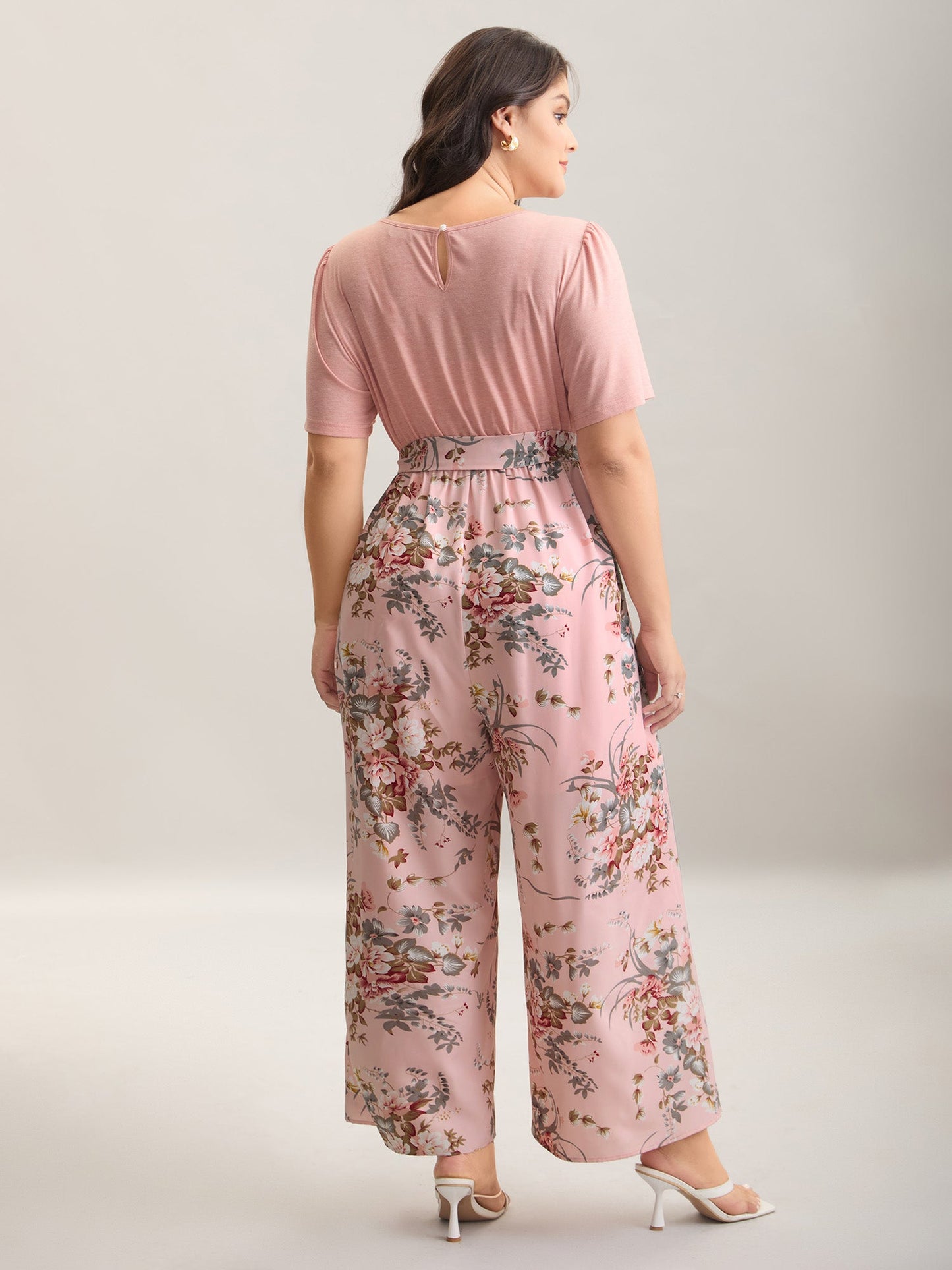 Color Contrast Belted Panel Pockets Jumpsuit