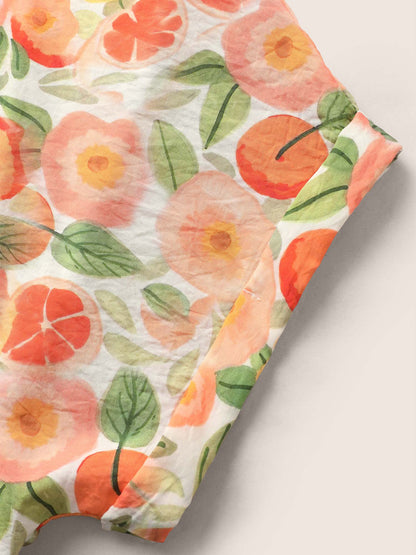 Fruit Print Curved Hem Batwing Sleeve Blouse