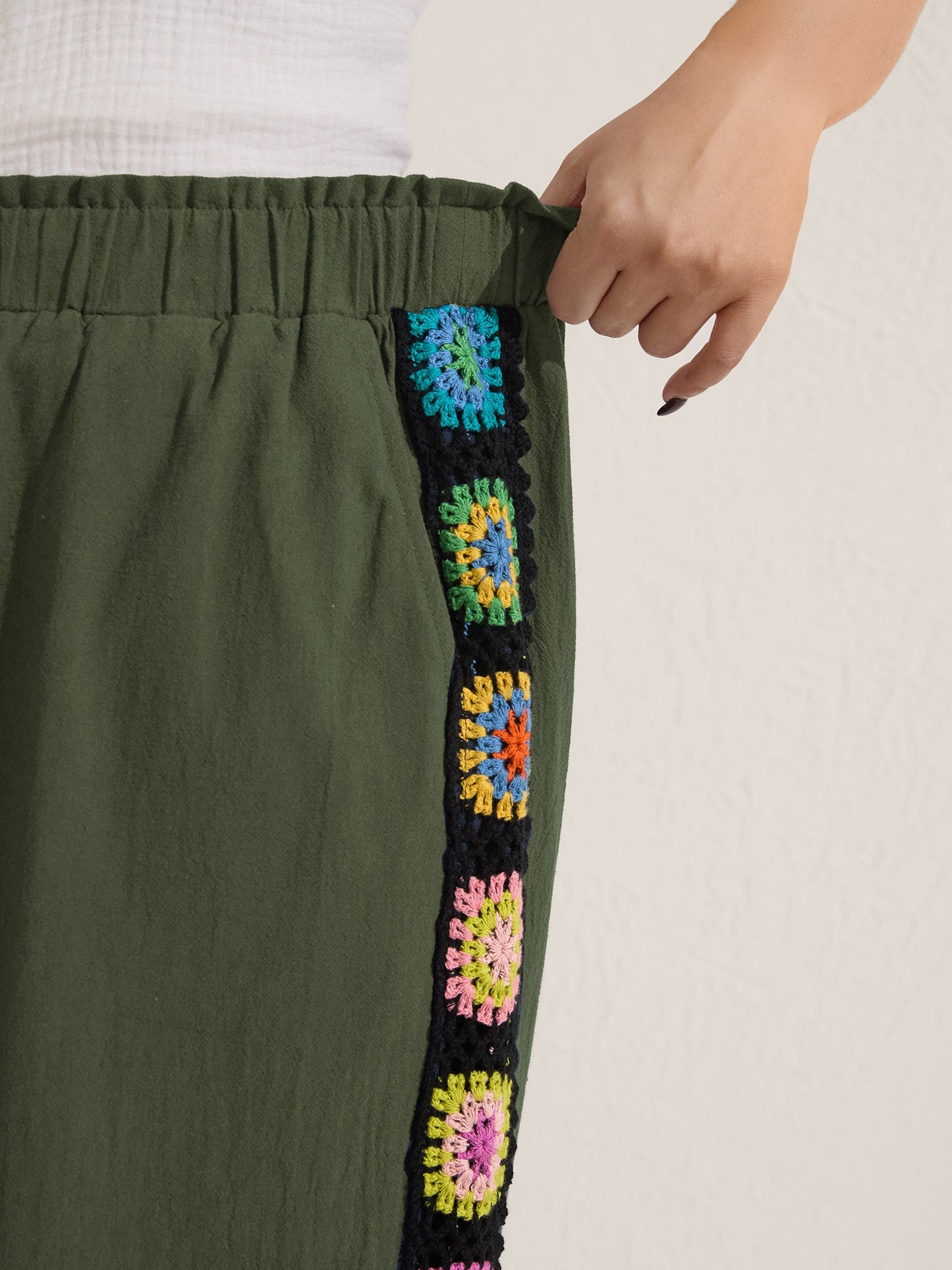 Shirred Waist Wide-Leg Spliced Pants