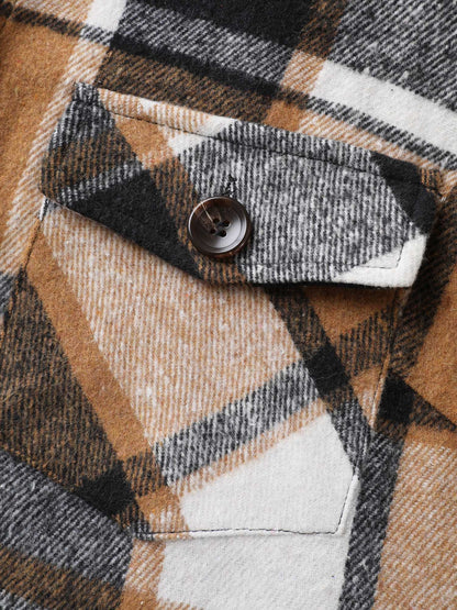 Plaid Chest Pockets Long Jacket