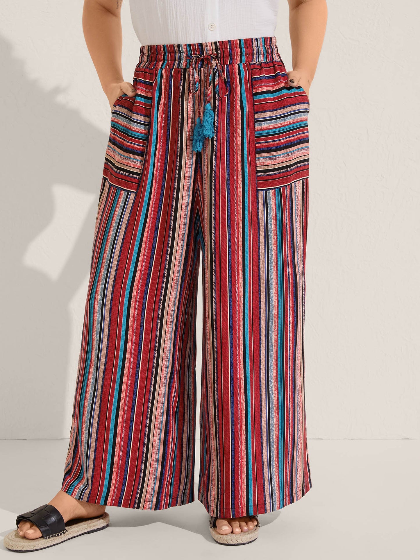 Boho Stripes Drawstring Wide-Leg Pants