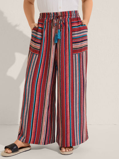 Boho Stripes Drawstring Wide-Leg Pants