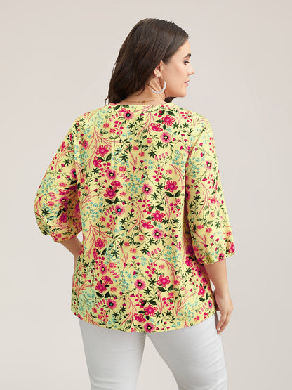Floral Print Notched Collar Shirt
