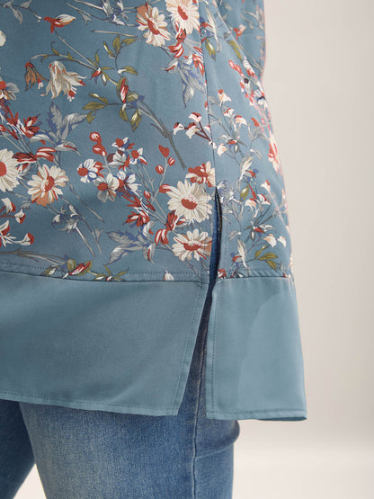 Garden Print Spliced V-Neck Blouse