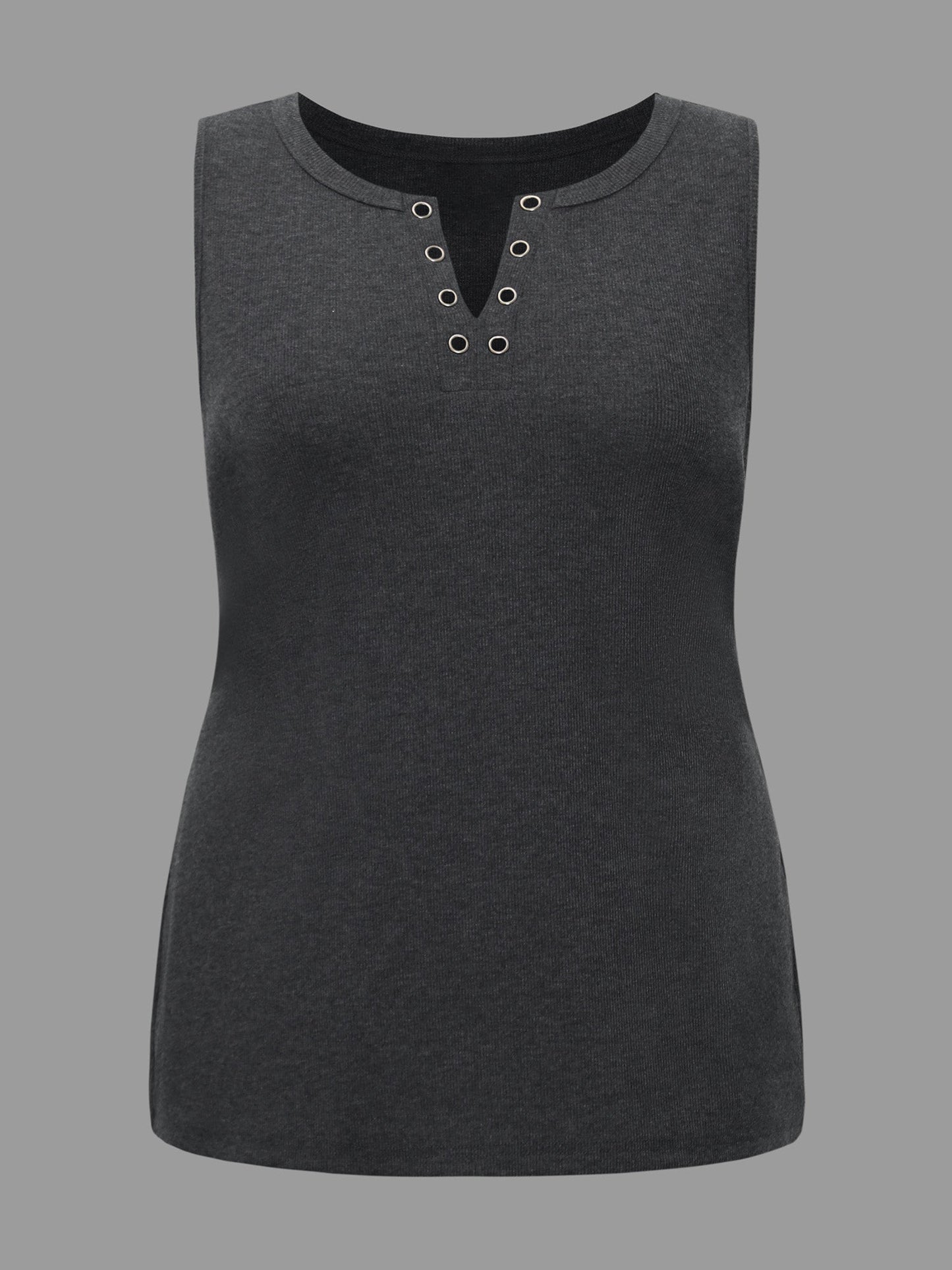 Notched Collar Eyelet Tank Top