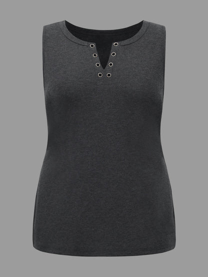 Notched Collar Eyelet Tank Top