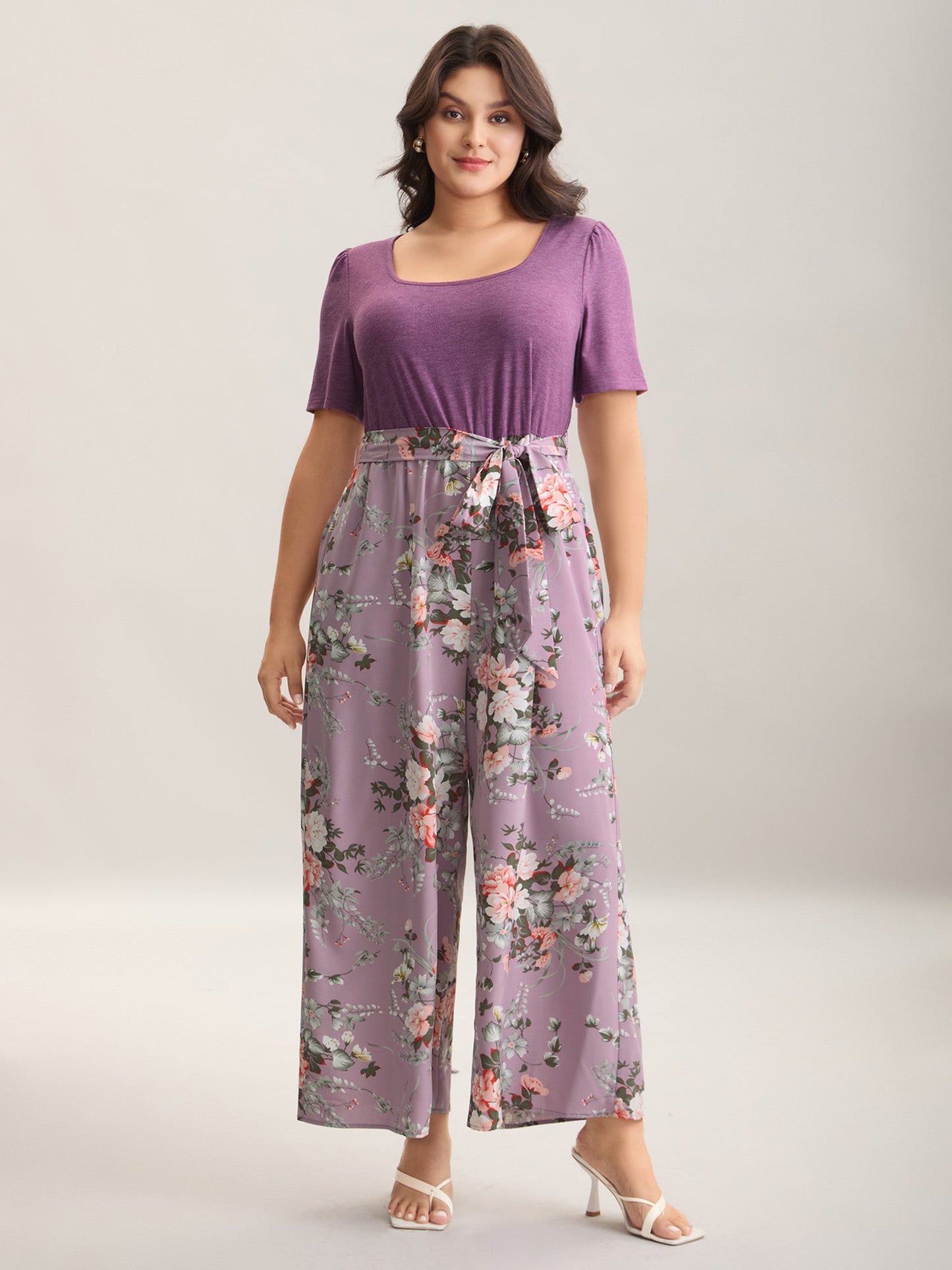 Color Contrast Belted Panel Pockets Jumpsuit