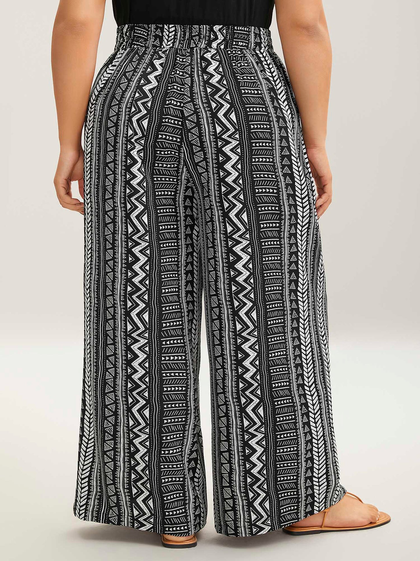 Waist-Tie Wide-Leg Boho Print Pants