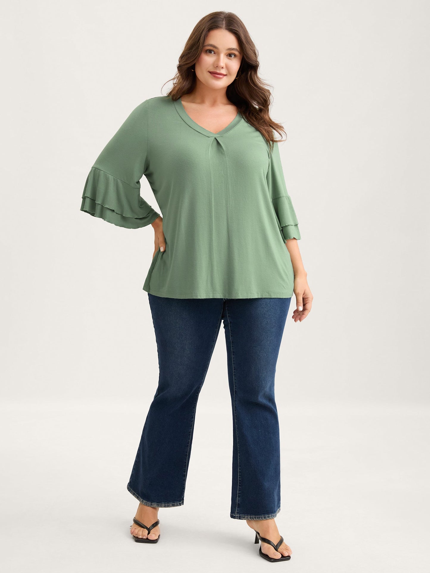 Supersoft Essentials Ruffle Layered Sleeve Pleated T-shirt