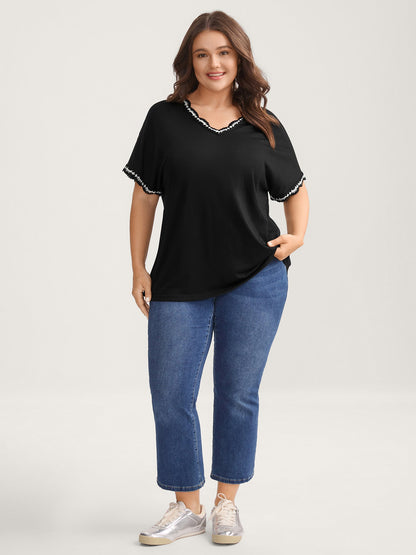 Supersoft Stretchy Scalloped Neck Solid T-Shirt