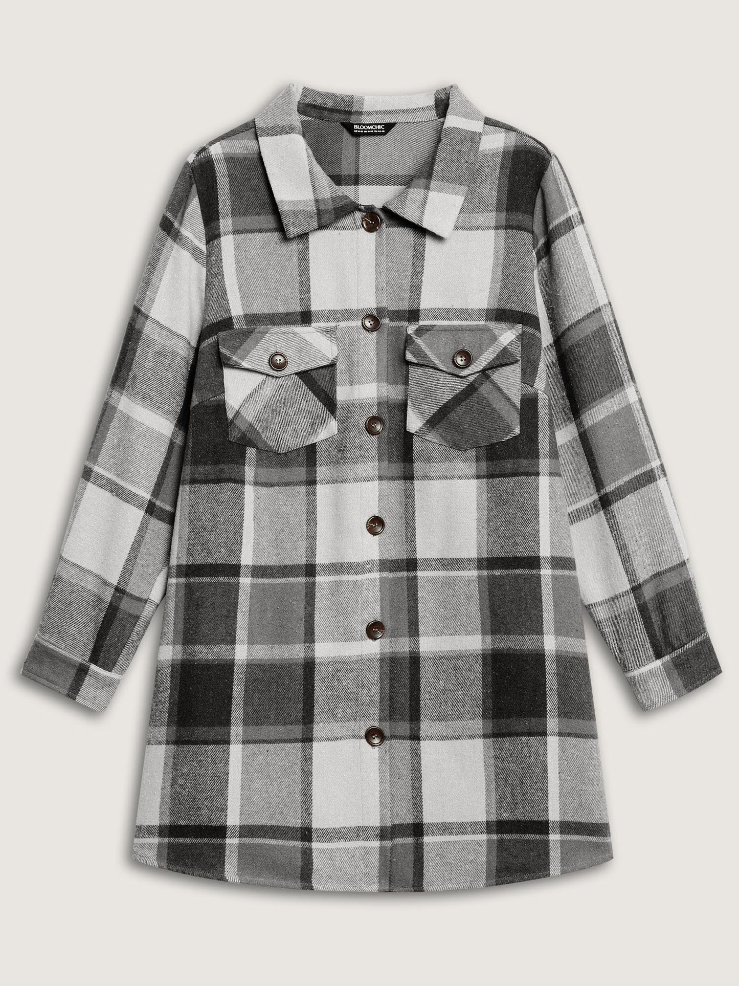 Plaid Chest Pockets Long Jacket
