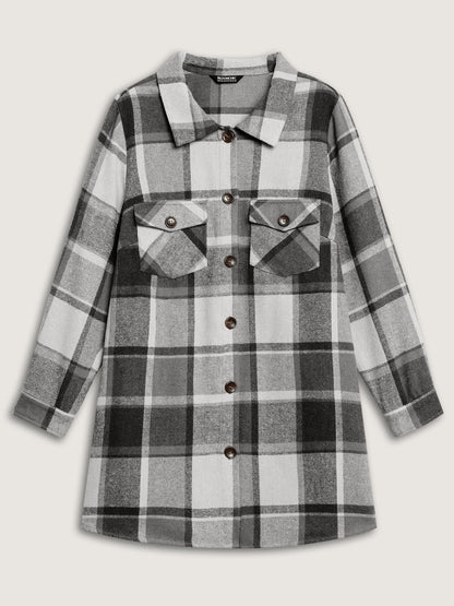 Plaid Chest Pockets Long Jacket