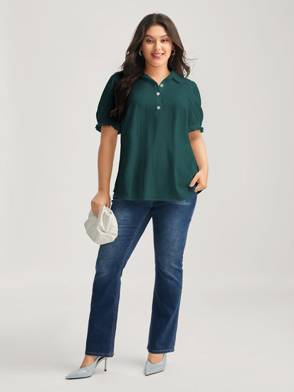 Pure Cotton Ruffled Puffy Sleeve Blouse