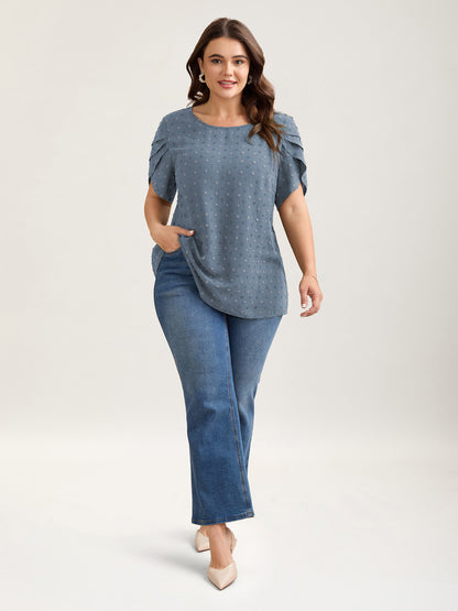 Textured Color Contrast Petal Sleeve Blouse