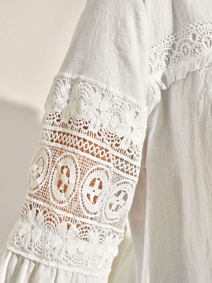 Pure Cotton Sheer Lace Trim Blouse