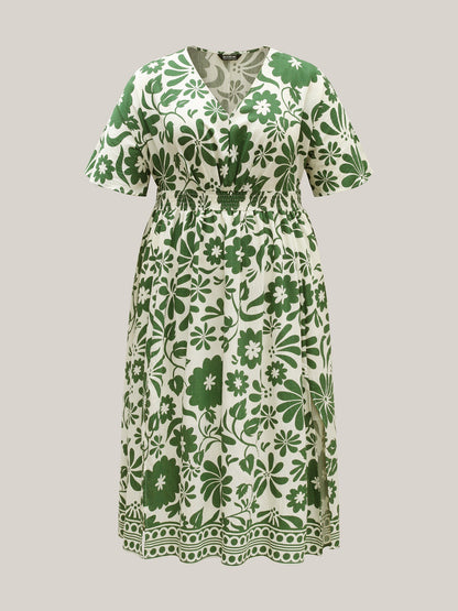 Large Floral Print Pockets Midi Dress