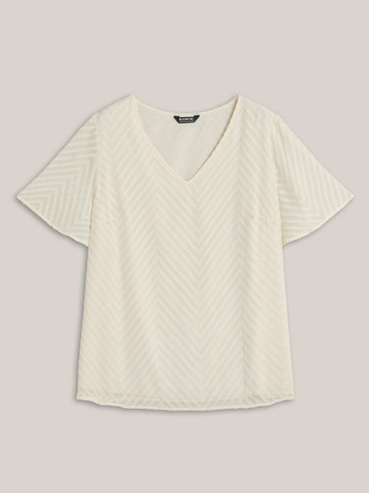 Textured Sheer Ruffled Sleeve Blouse