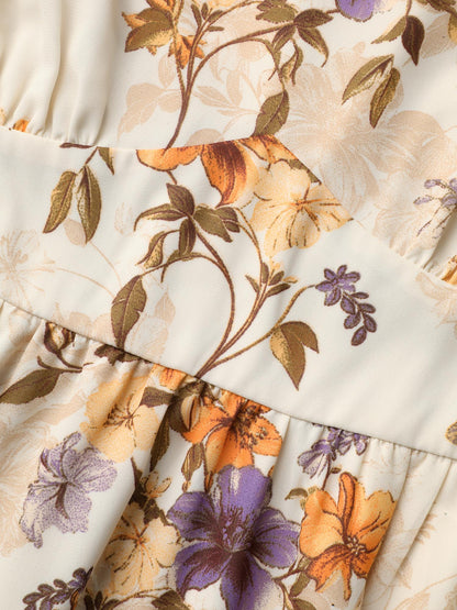 Chiffon Floral Waist-Cinched Maxi Dress