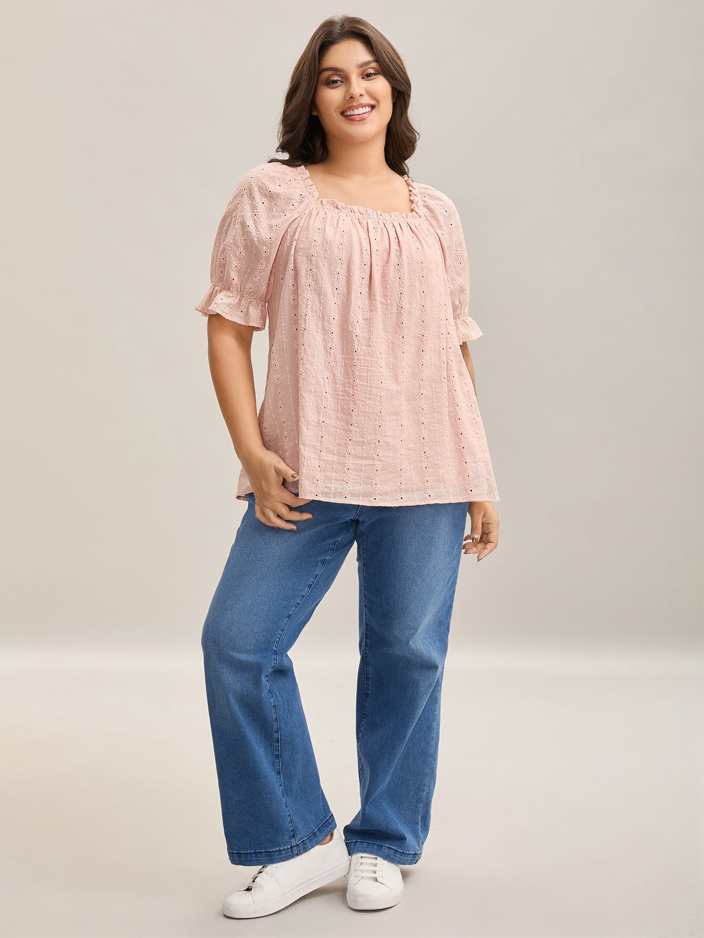 Textured Frill Trim Square Neck Blouse