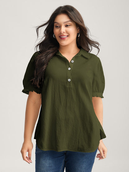 Pure Cotton Ruffled Puffy Sleeve Blouse