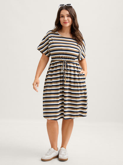 Pure Cotton Striped Waist-Tie Midi Dress