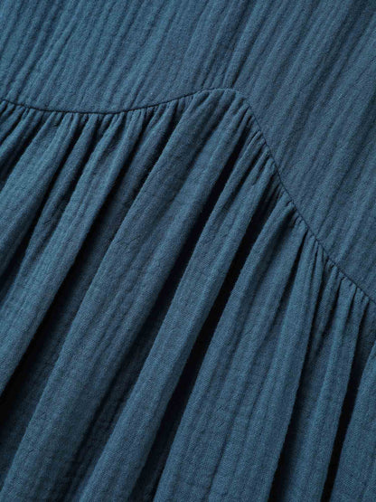 Pure Cotton Lace V-Neck Solid Midi Dress