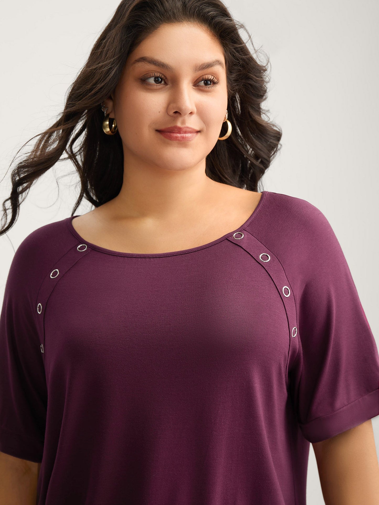 Supersoft Raglan Button Solid Knit Top