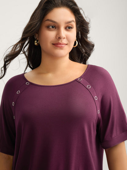 Supersoft Raglan Button Solid Knit Top