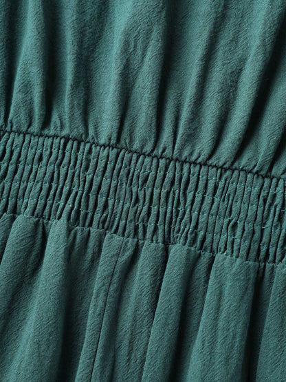 Pure Cotton Button Gathered Sleeve Midi Dress