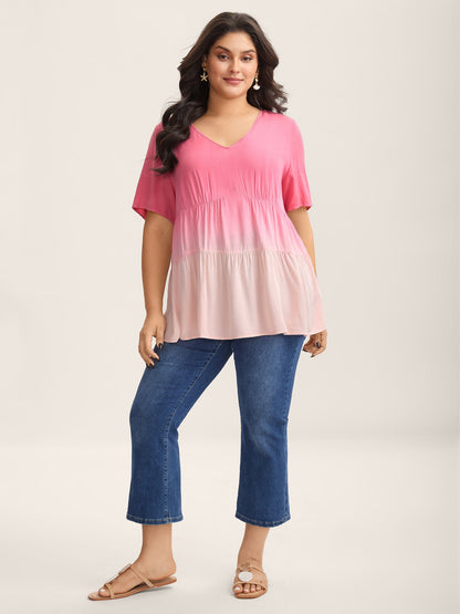 Rayon Tie-Dye V-Neck Tiered Blouse