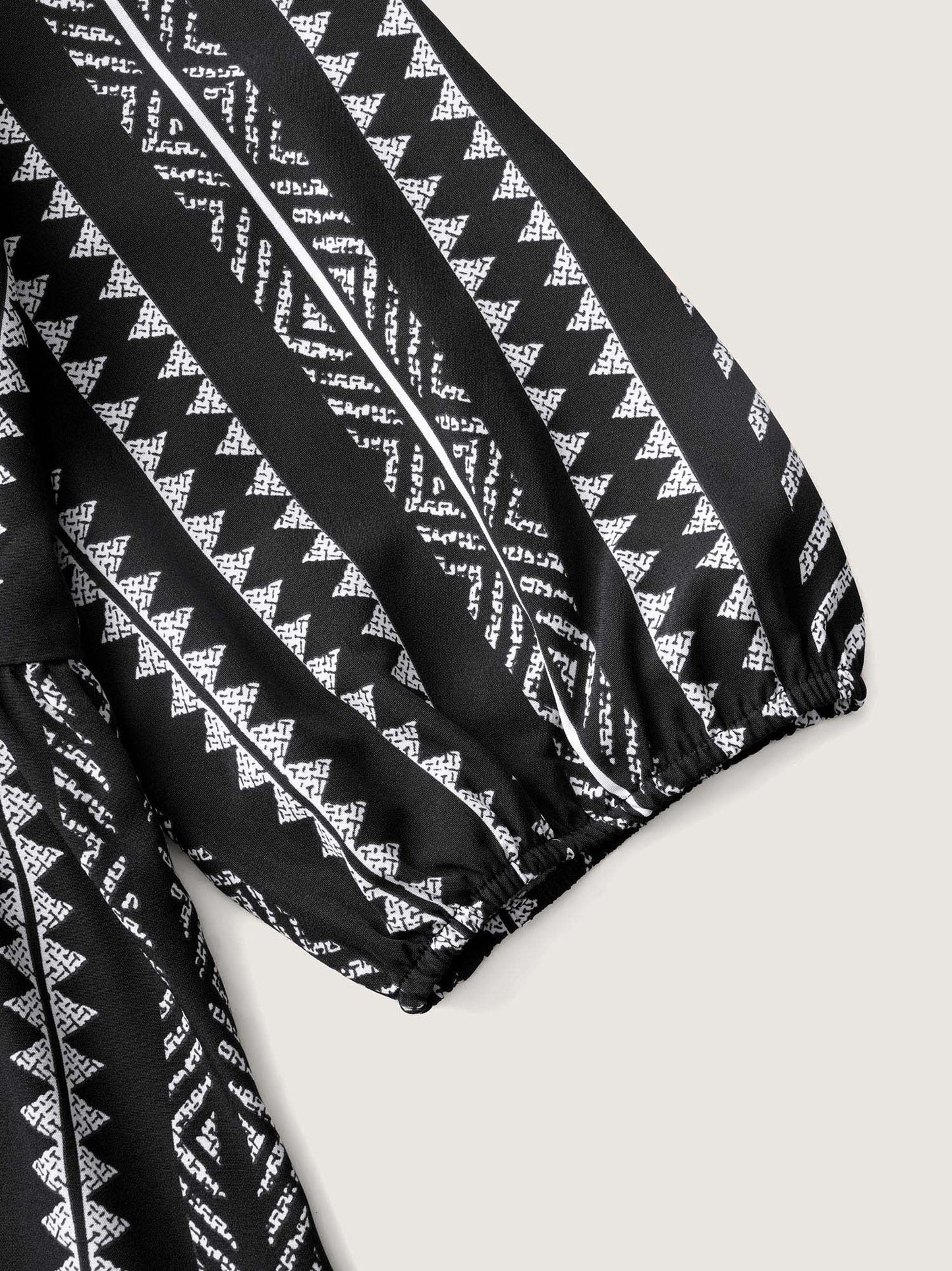 Bandana Geometric Lantern Sleeve Gathered Blouse