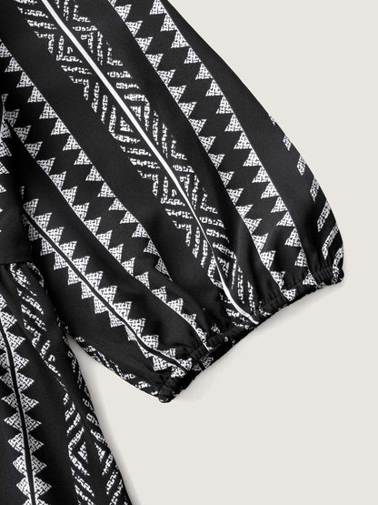 Bandana Geometric Lantern Sleeve Gathered Blouse