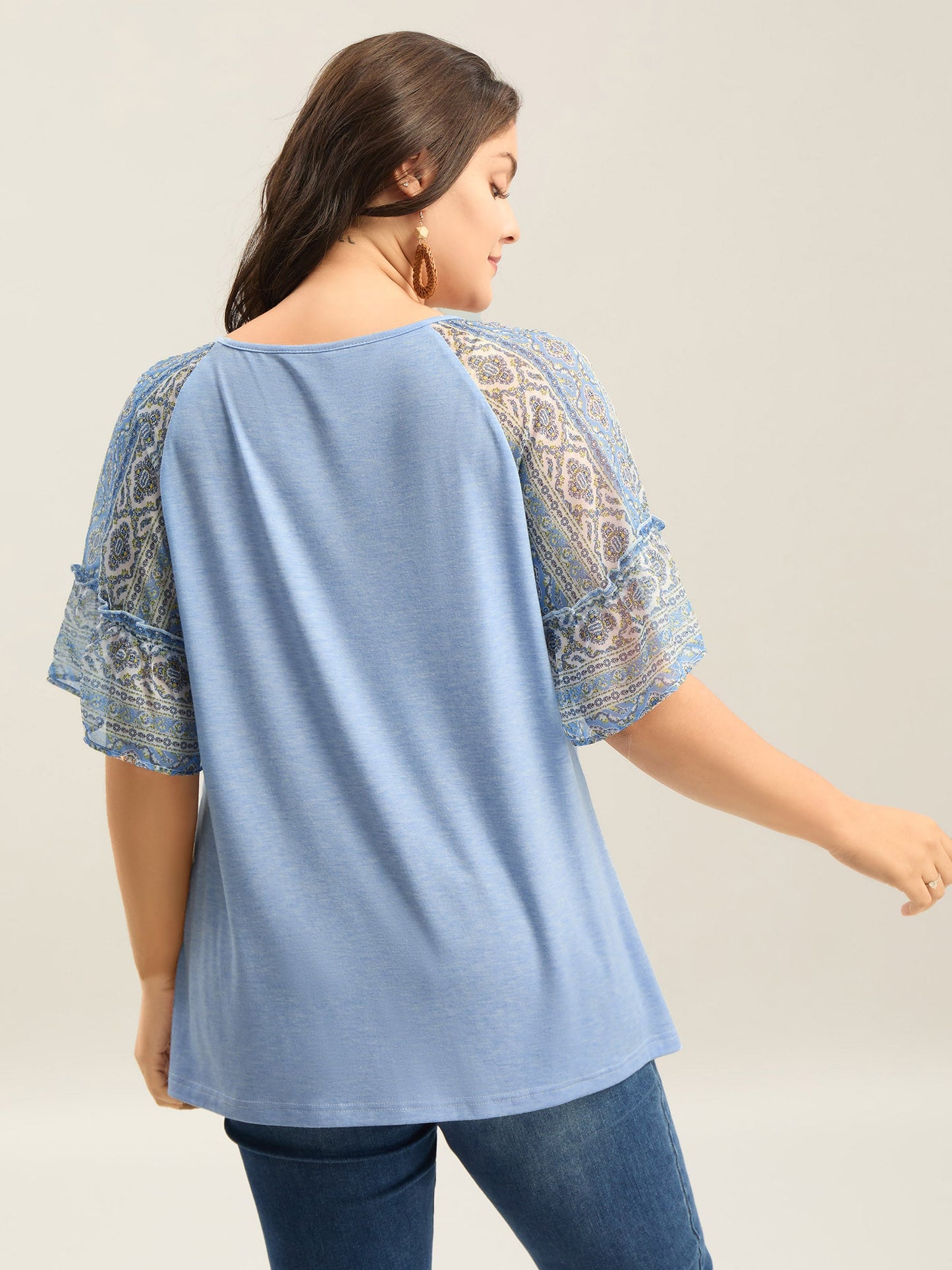 Boho Print Patchwork Raglan Sleeve T-shirt