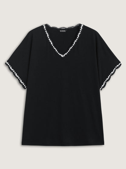 Supersoft Stretchy Scalloped Neck Solid T-Shirt