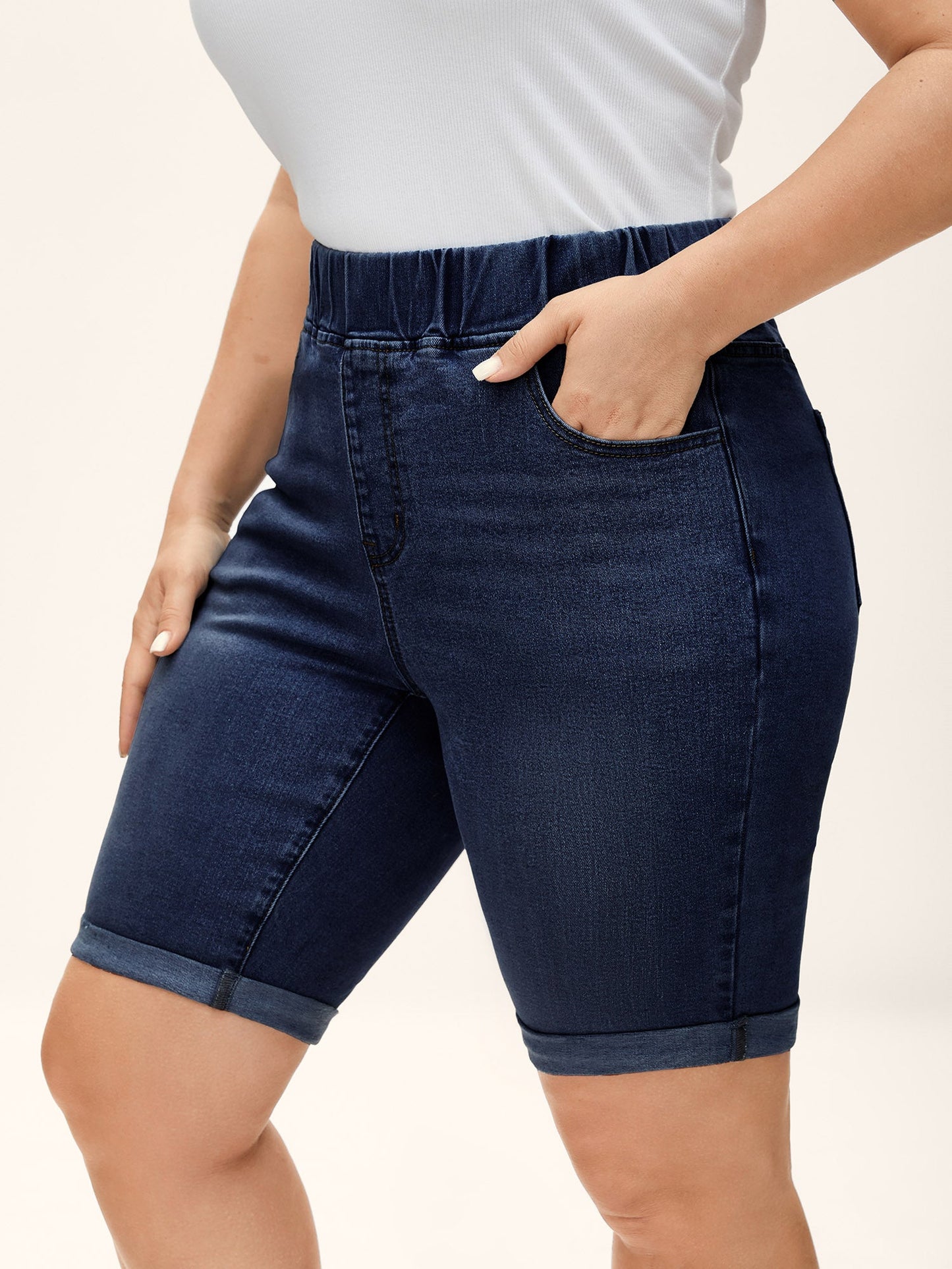 Pull-On Stretchy Waist Denim Shorts