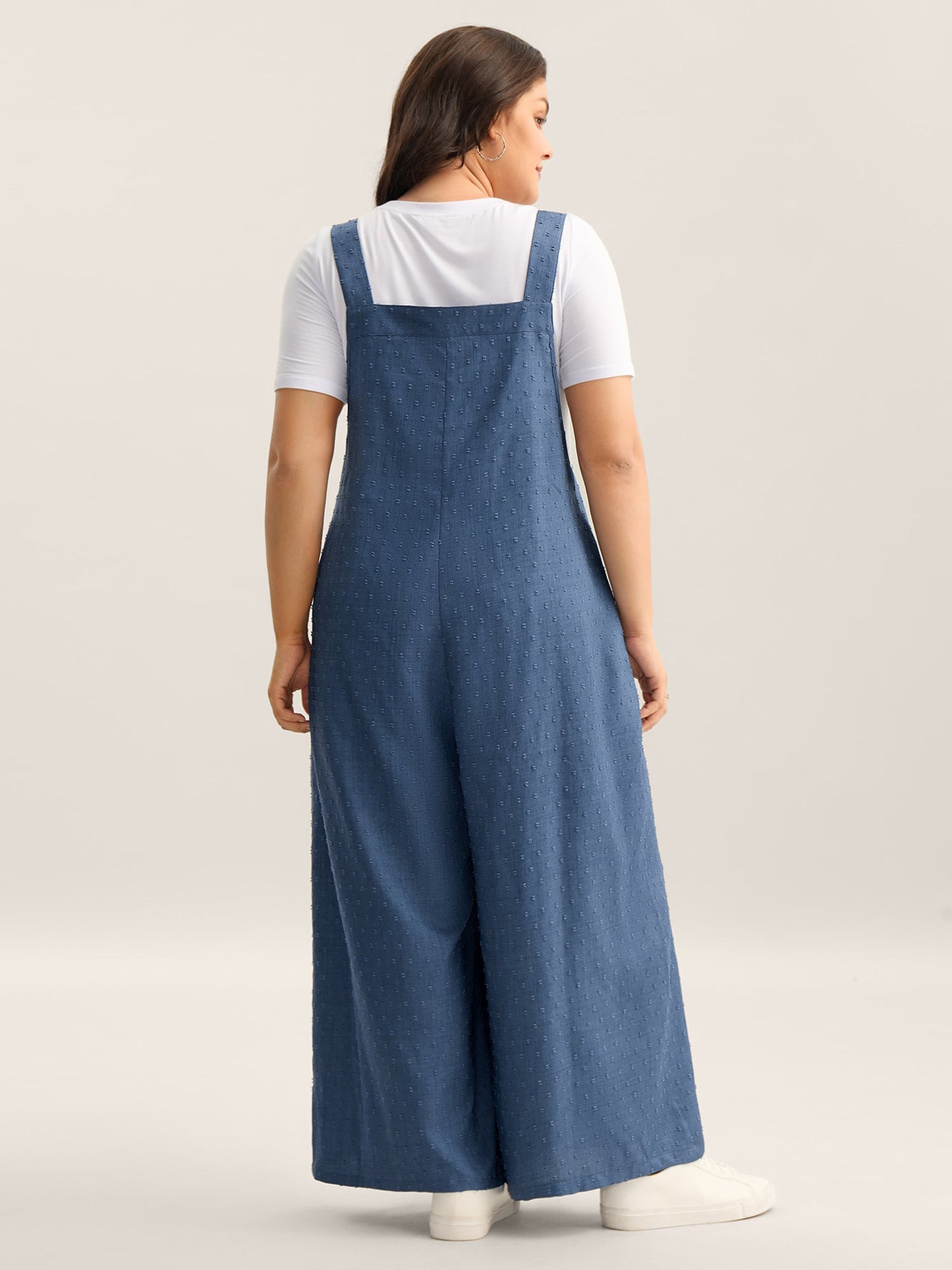 Textured Plicated Detail Overall Straps Jumpsuit