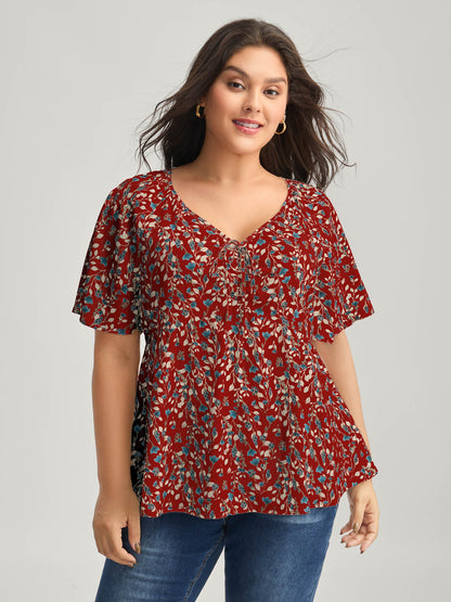 Bust-Comfort Floral Print Tie Blouse