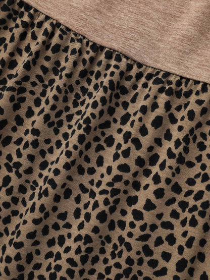 Leopard Print Color-Block Pockets Midi Dress