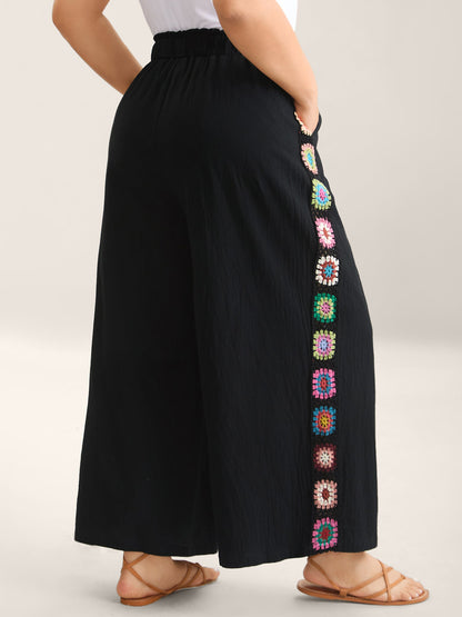 Shirred Waist Wide-Leg Spliced Pants