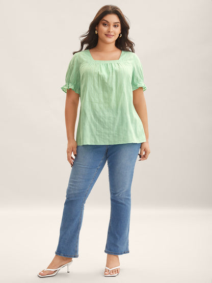 Cotton Square Neck Ruffled Sleeve Shirt