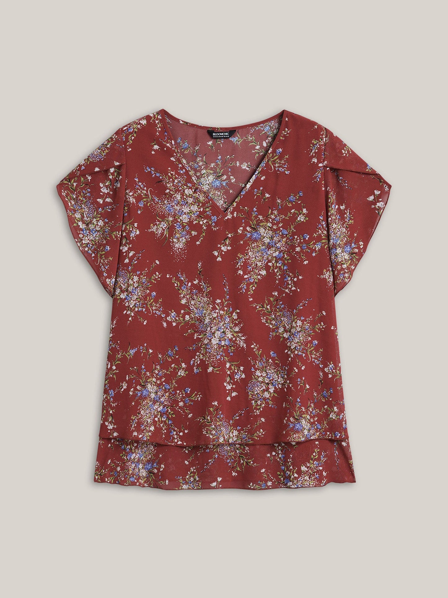 Floral Print Petal Sleeve Layered Blouse