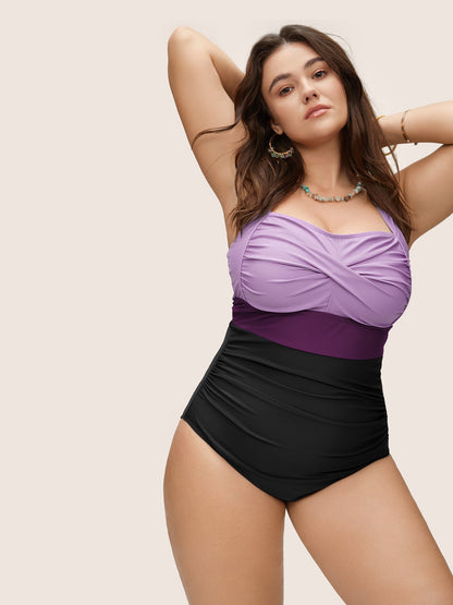 Contrast Twist Front Tummy-Control One Piece Swimsuit