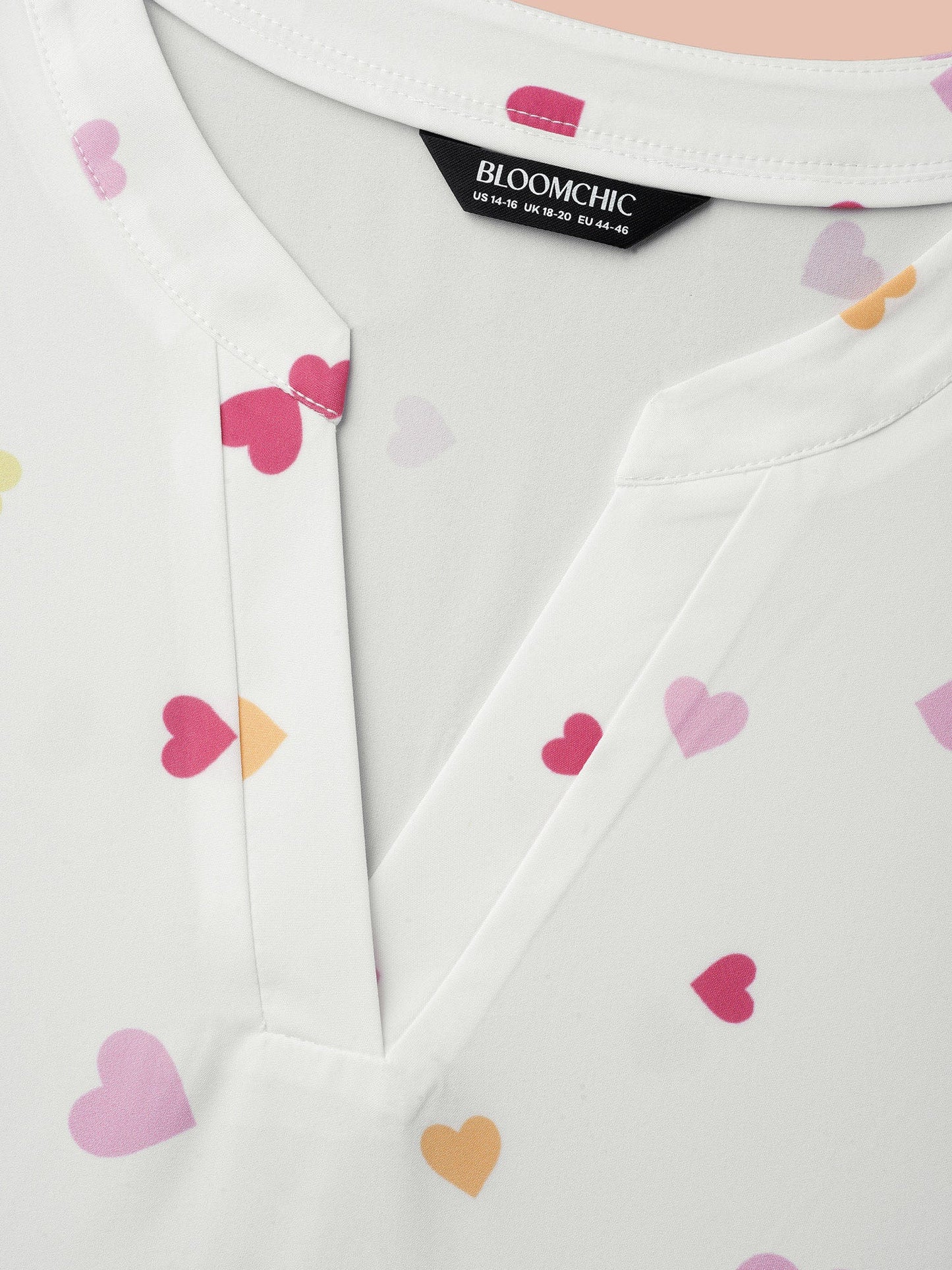 Notched Collar Multi-Color Hearts Blouse