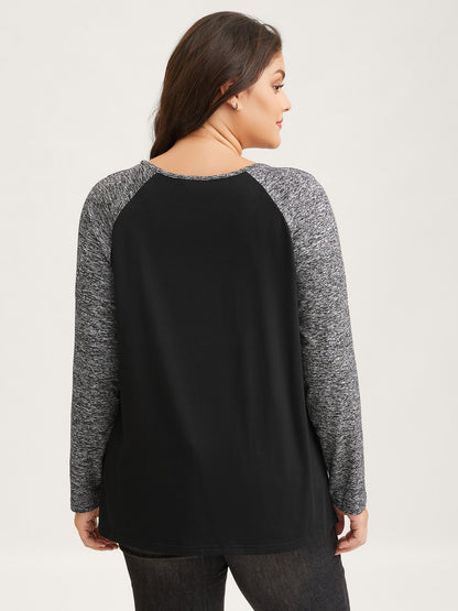 Heather Patchwork Button Detail Stretchy T-Shirt