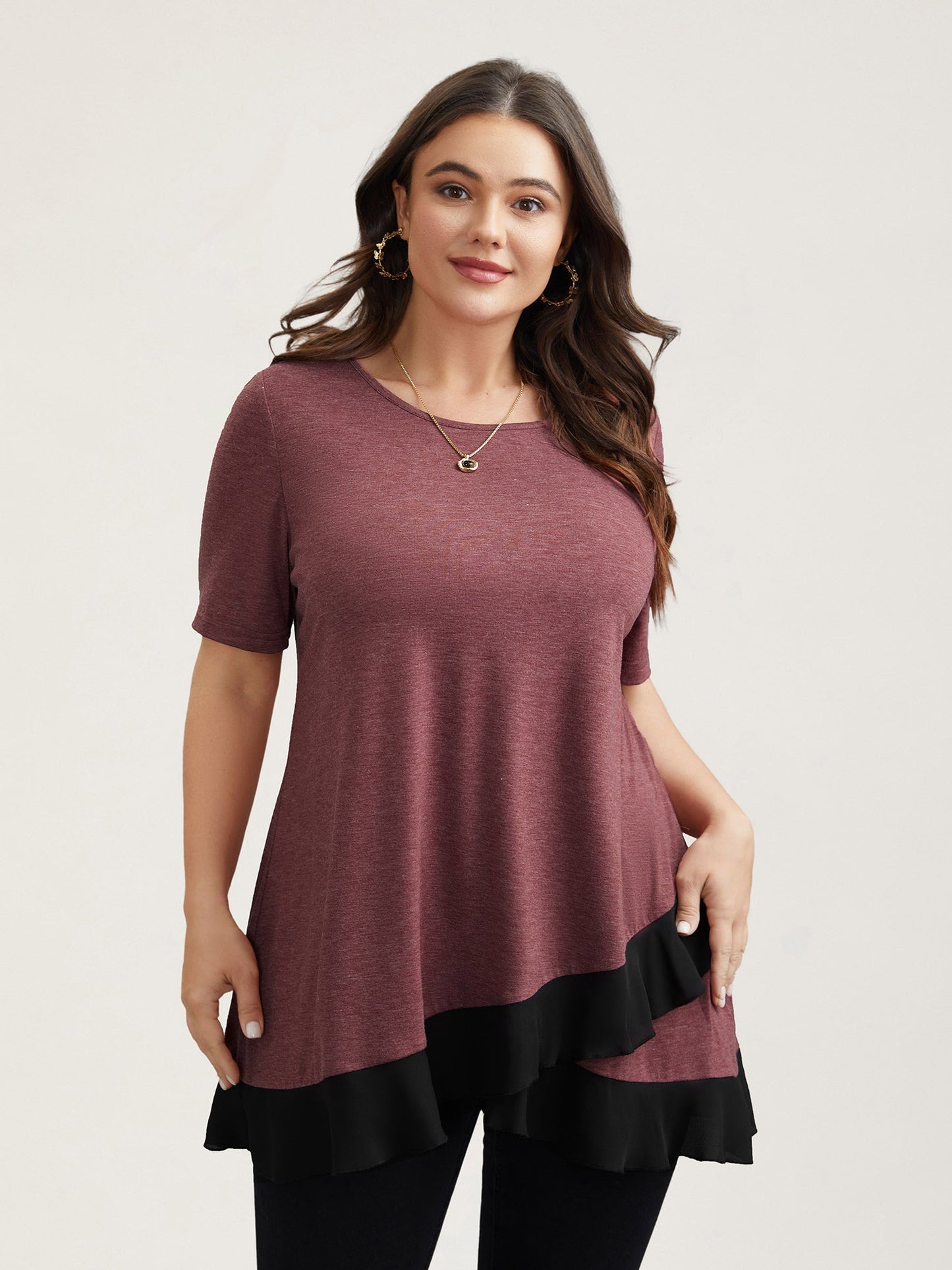 Color Contrast Overlap Hem Flared Top